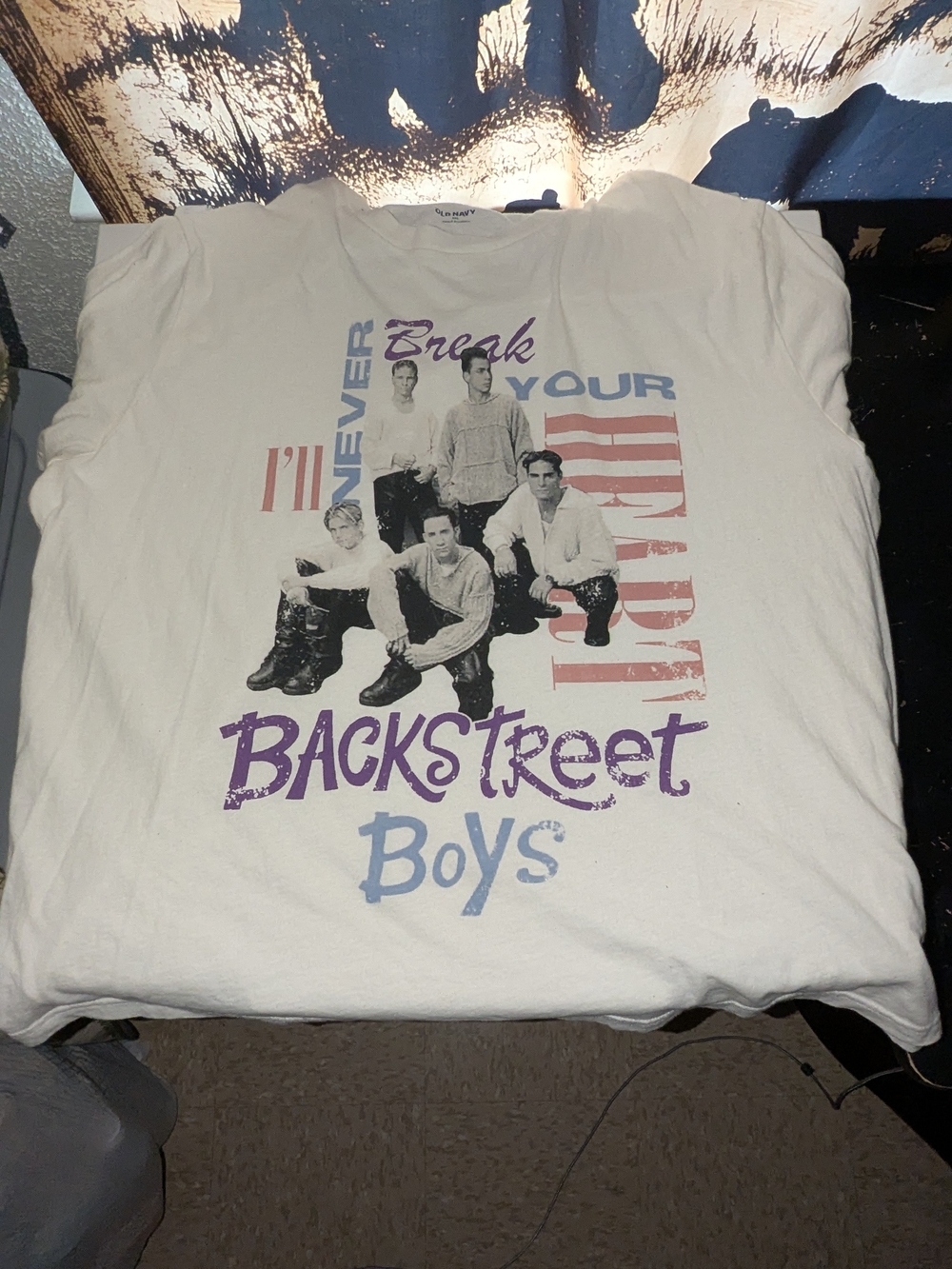 Old Navy White Backstreet Boys Graphic Tee with Purple & Blue Print